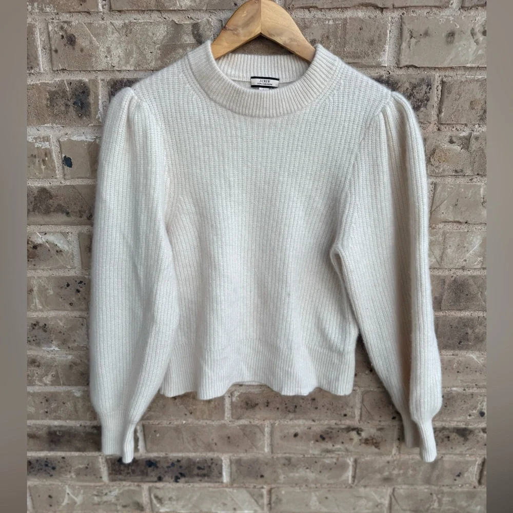 J. Crew Cashmere puff-sleeve mockneck sweater size L